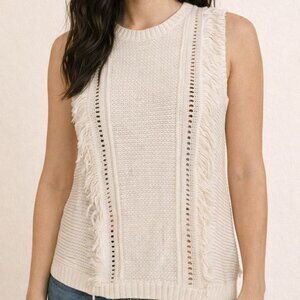 LAUREN RALPH LAUREN SLEEVELESS CROCHET & FRINGE DETAIL IVORY SWETER TOP SZ:M NWT